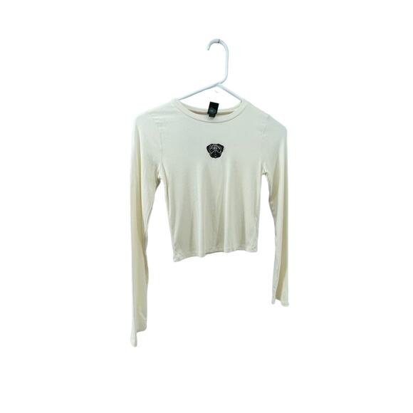 NWT Wild Fable White Ribbed Pug Dog Embroidered Top Women's Size Medium - Picture 2 of 7